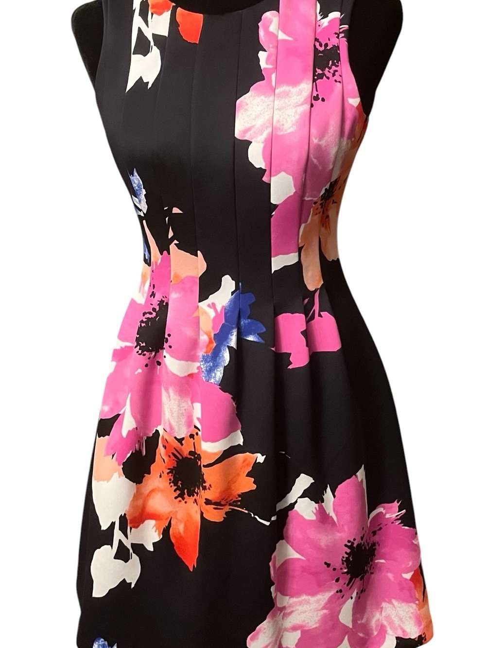 Vince Camuto Black Midi Dress with Pink & Orange Floral Print